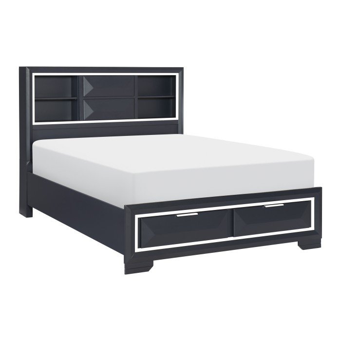 Second image of 1553-1* Queen Platform Bed with Footboard Storage