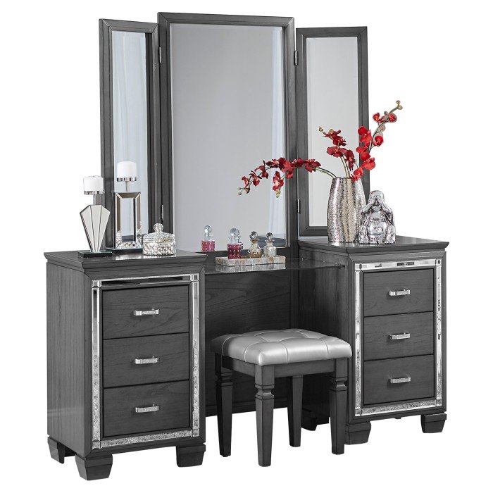 1916GY-15* Vanity Dresser with Mirror