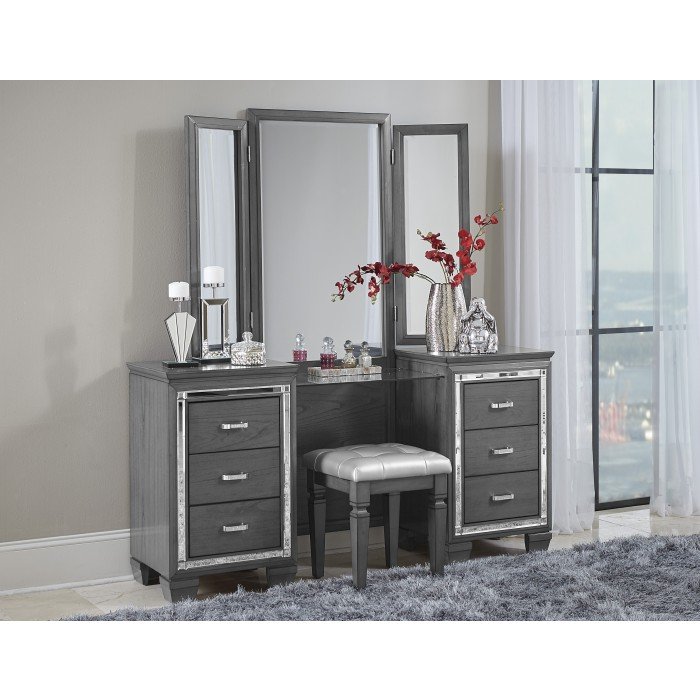 Second image of 1916GY-15* Vanity Dresser with Mirror