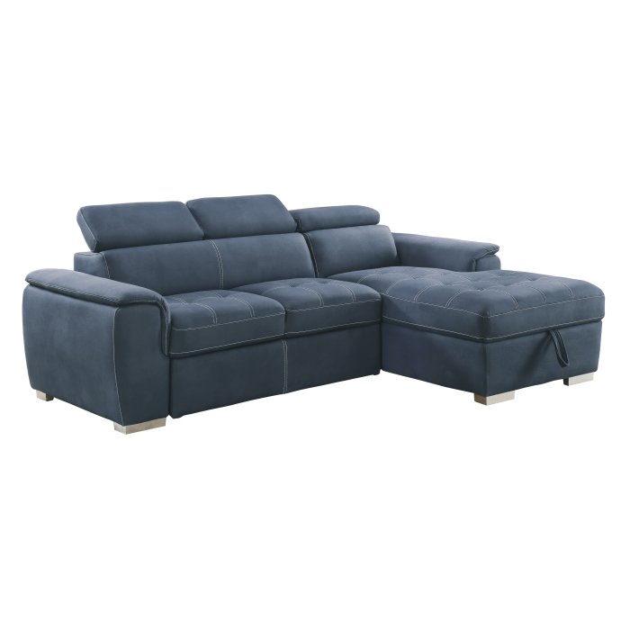Second image of 8228BU* 2-Piece Sectional with Adjustable Headrests, Pull-out Bed and Right Chaise with Hidden Storage