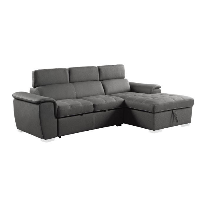 Second image of 8228GY* 2-Piece Sectional with Adjustable Headrests, Pull-out Bed and Right Chaise with Hidden Storage