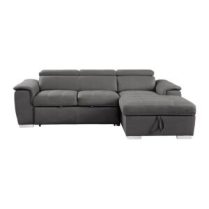 8228GY* 2-Piece Sectional with Adjustable Headrests, Pull-out Bed and Right Chaise with Hidden Storage
