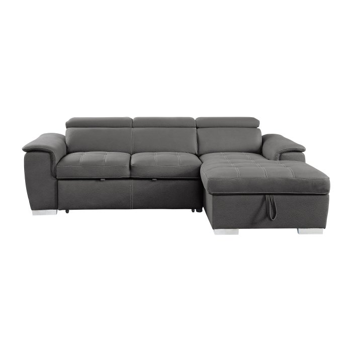 8228GY* 2-Piece Sectional with Adjustable Headrests, Pull-out Bed and Right Chaise with Hidden Storage