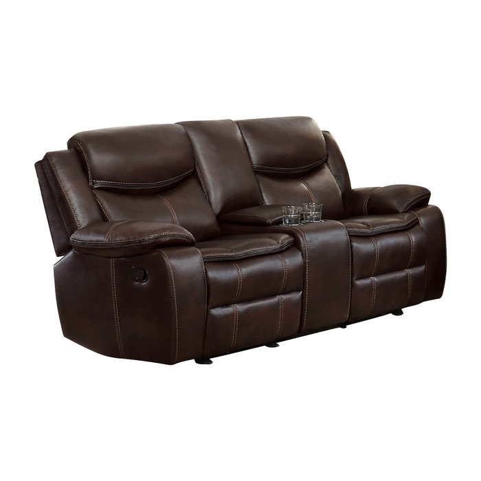 Second image of 8230BRW-2 Double Glider Reclining Love Seat with Center Console