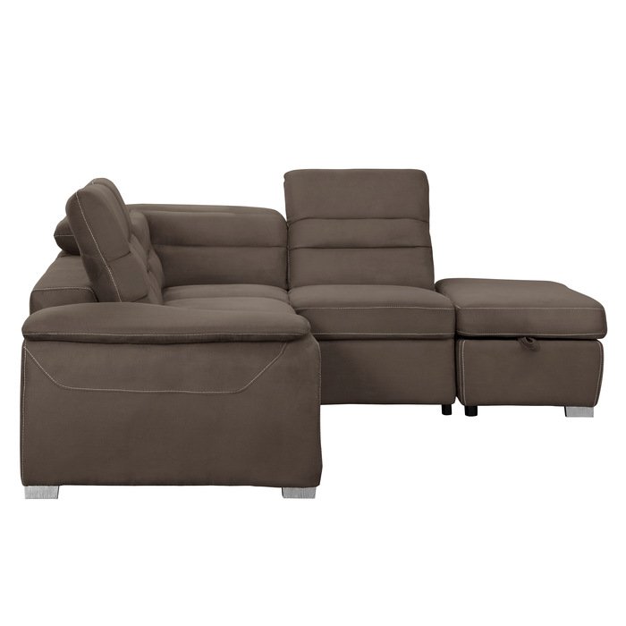 Second image of 8277CH* 3-Piece Sectional with Adjustable Headrests, Pull-out Bed and Right Chaise with Storage Ottoman