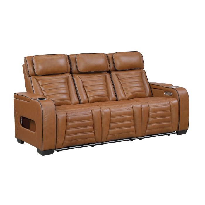 Second image of 8344BRW-3PWHM Power Double Reclining Sofa with Center Drop-Down Cup Holders, Power Headrests,? Storage Arms(Top and Side) ,Cup holders, Reading Lights, Wireless Charger, Air Massage, Heat,? LED Lighting and Charging Ports