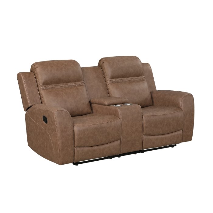 Second image of 8347BRW-2 Double Reclining Love Seat with Center Console