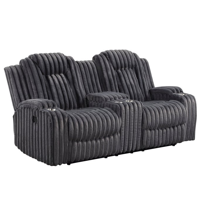Second image of 8348DGY-2 Double Reclining Love Seat with Center Console and Cup Holders