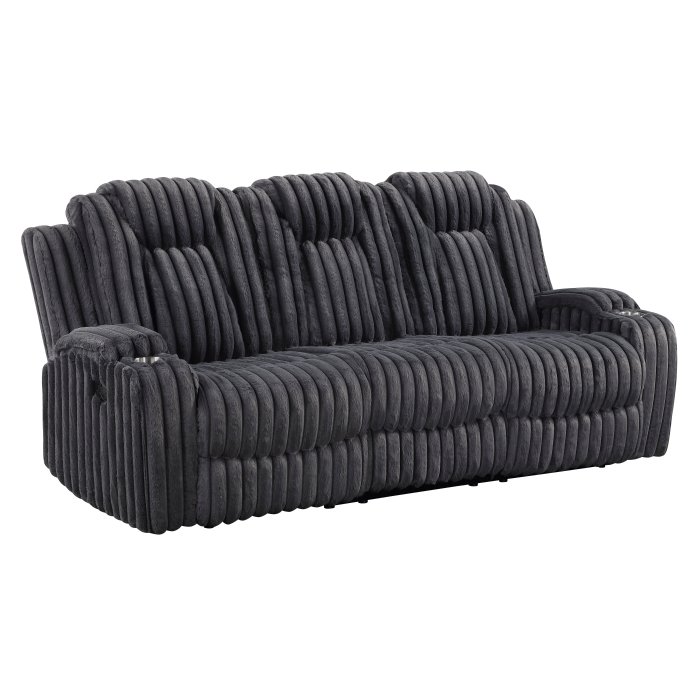 Second image of 8348DGY-3 Double Reclining Sofa with Cup Holders