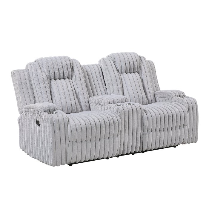 Second image of 8348GRY-2 Double Reclining Love Seat with Center Console and Cup Holders