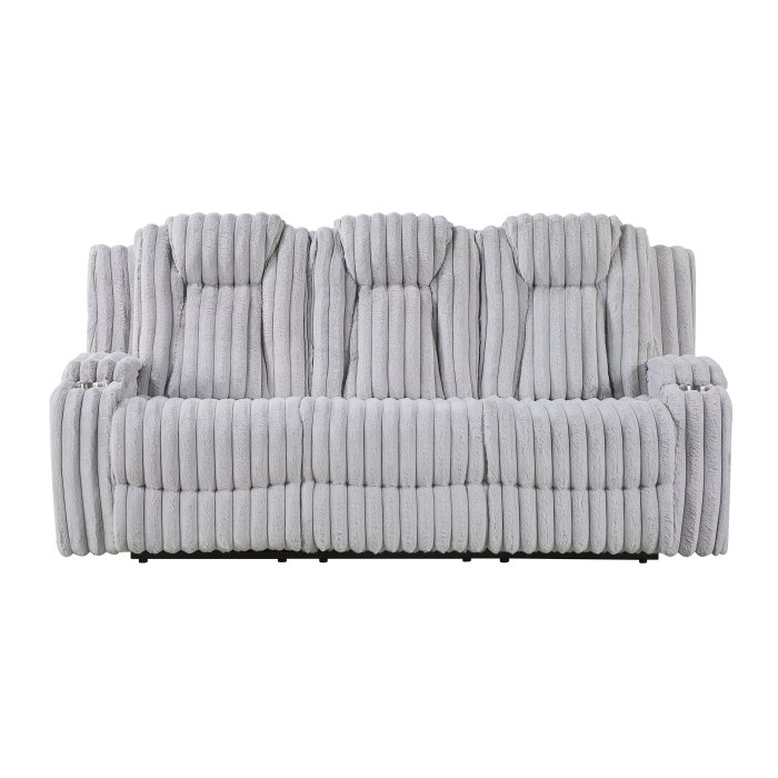 8348GRY-3 Double Reclining Sofa with Cup Holders