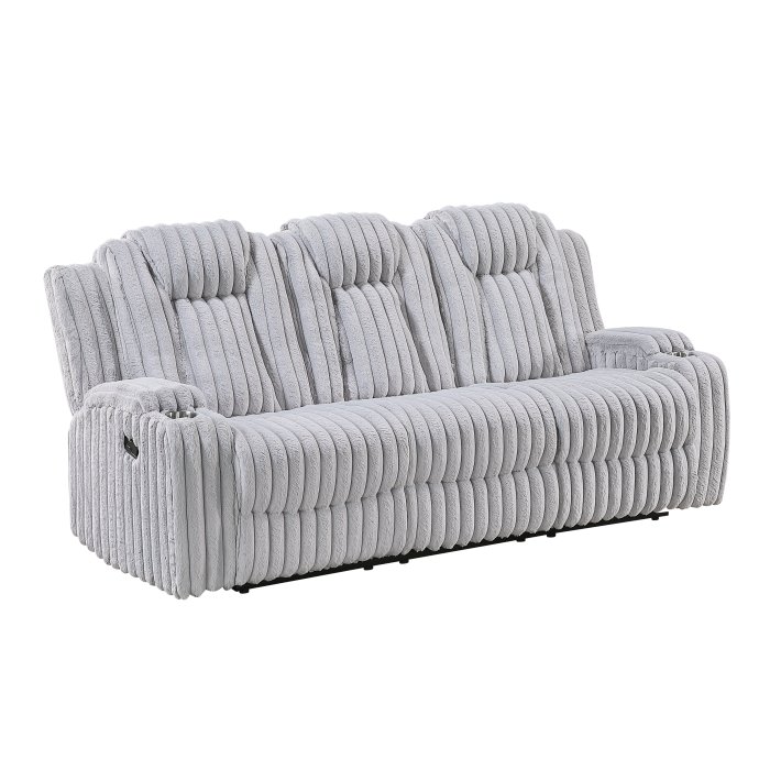 Second image of 8348GRY-3 Double Reclining Sofa with Cup Holders