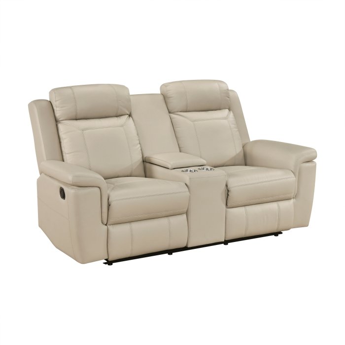 Second image of 8379BEG-2 Double Reclining Love Seat with Center Console and Receptacles