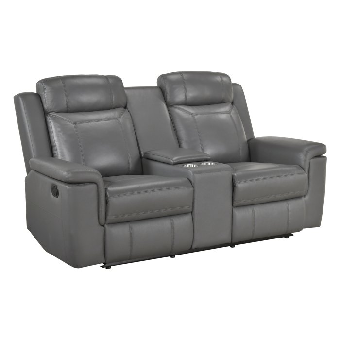Second image of 8379DGY-2 Double Reclining Love Seat with Center Console and Receptacles