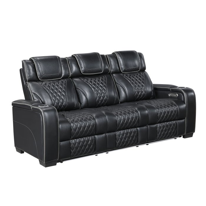 Second image of 8449BK-3PWHM Power Double Reclining Sofa with Center Drop-Down Cup Holders, Power Headrests, Storage Arms with Cup holders, Reading Lights, Wireless Charger, Air Massage and Heat, LED Lighting and Charging Ports