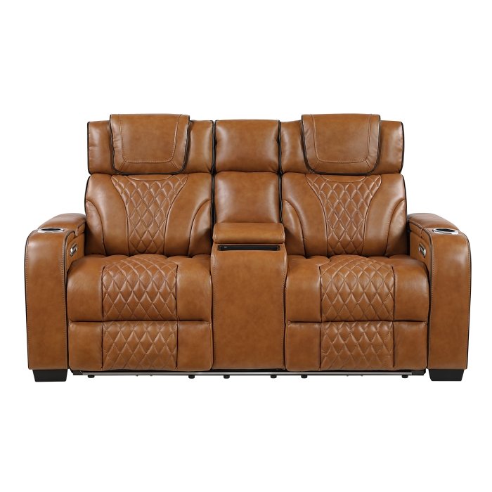 8449BR-2PWHM Power Double Reclining Love Seat with Center Console, Power Headrests, Storage Arms with Cup Holders, Wireless charger,  Air Massage and Heat, LED Lighting and Charging Ports