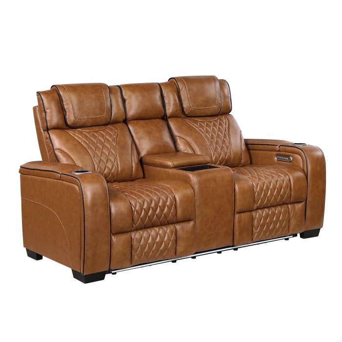 Second image of 8449BR-2PWHM Power Double Reclining Love Seat with Center Console, Power Headrests, Storage Arms with Cup Holders, Wireless charger,  Air Massage and Heat, LED Lighting and Charging Ports