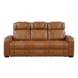 8449BR-3PWHM Power Double Reclining Sofa with Center Drop-Down Cup Holders, Power Headrests, Storage Arms with Cup holders, Reading Lights, Wireless Charger, Air Massage and Heat, LED Lighting and Charging Ports