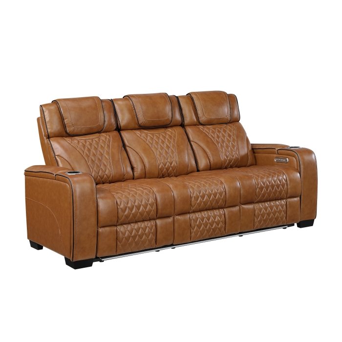 Second image of 8449BR-3PWHM Power Double Reclining Sofa with Center Drop-Down Cup Holders, Power Headrests, Storage Arms with Cup holders, Reading Lights, Wireless Charger, Air Massage and Heat, LED Lighting and Charging Ports
