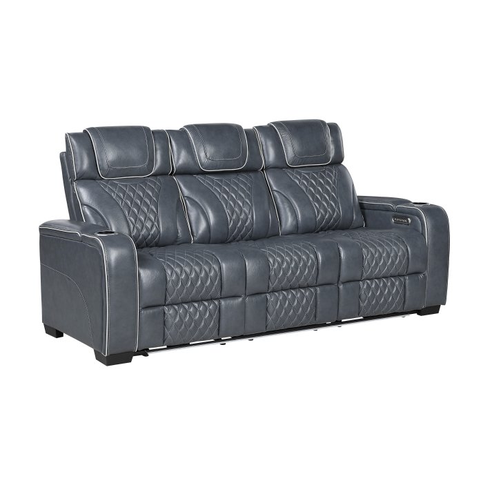 Second image of 8449BU-3PWHM Power Double Reclining Sofa with Center Drop-Down Cup Holders, Power Headrests, Storage Arms with Cup holders, Reading Lights, Wireless Charger, Air Massage and Heat, LED Lighting and Charging Ports