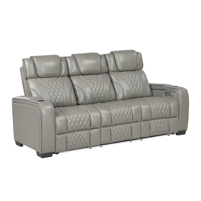 Second image of 8449GY-3PWHM Power Double Reclining Sofa with Center Drop-Down Cup Holders, Power Headrests, Storage Arms with Cup holders, Reading Lights, Wireless Charger, Air Massage and Heat, LED Lighting and Charging Ports