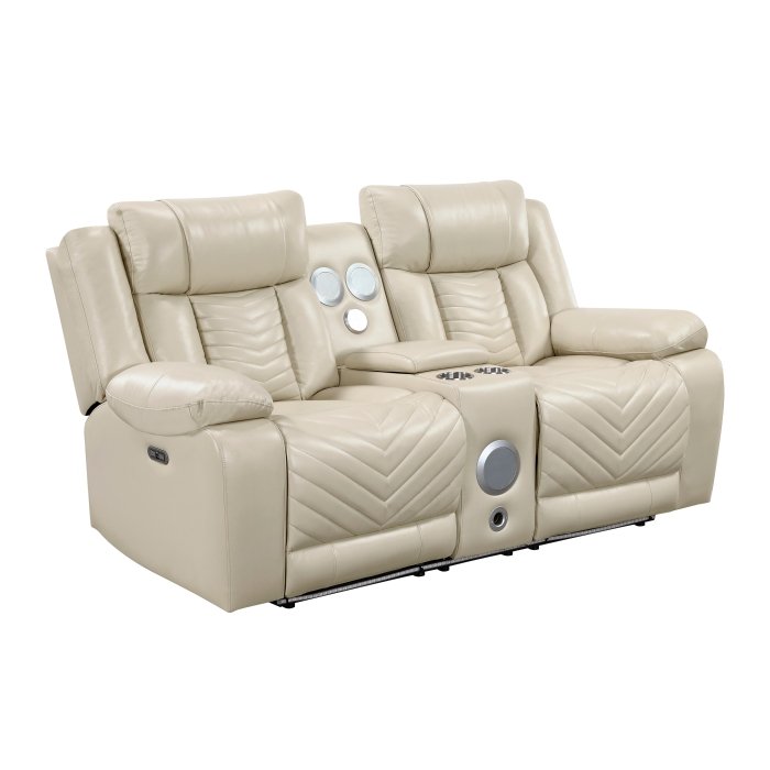 Second image of 8457BEG-2PW Power Double Reclining Love Seat with Center Console, Wireless Speakers, LED and Charging Ports