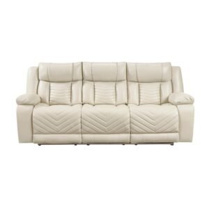8457BEG-3PW Power Double Reclining Sofa with Center Drop-Down Cup Holders, Wireless Charger, Magazine Bag, LED and Charging Ports