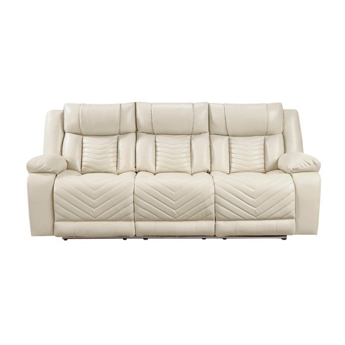 8457BEG-3PW Power Double Reclining Sofa with Center Drop-Down Cup Holders, Wireless Charger, Magazine Bag, LED and Charging Ports