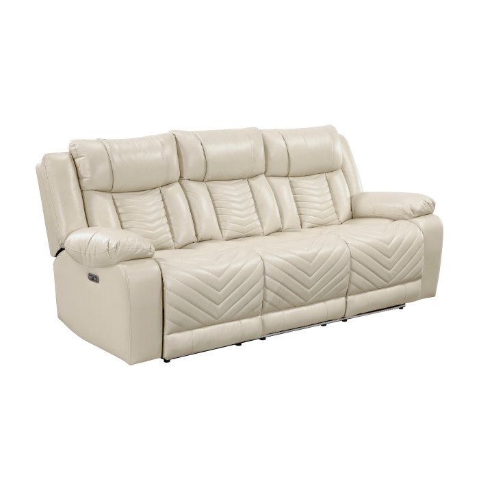 Second image of 8457BEG-3PW Power Double Reclining Sofa with Center Drop-Down Cup Holders, Wireless Charger, Magazine Bag, LED and Charging Ports