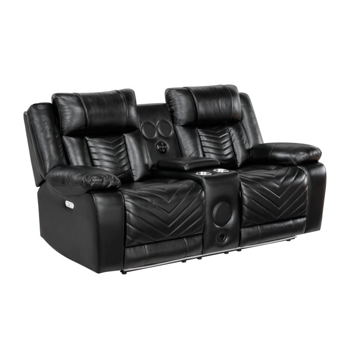 Second image of 8457BLK-2PW Power Double Reclining Love Seat with Center Console, Wireless Speakers, LED and Charging Ports