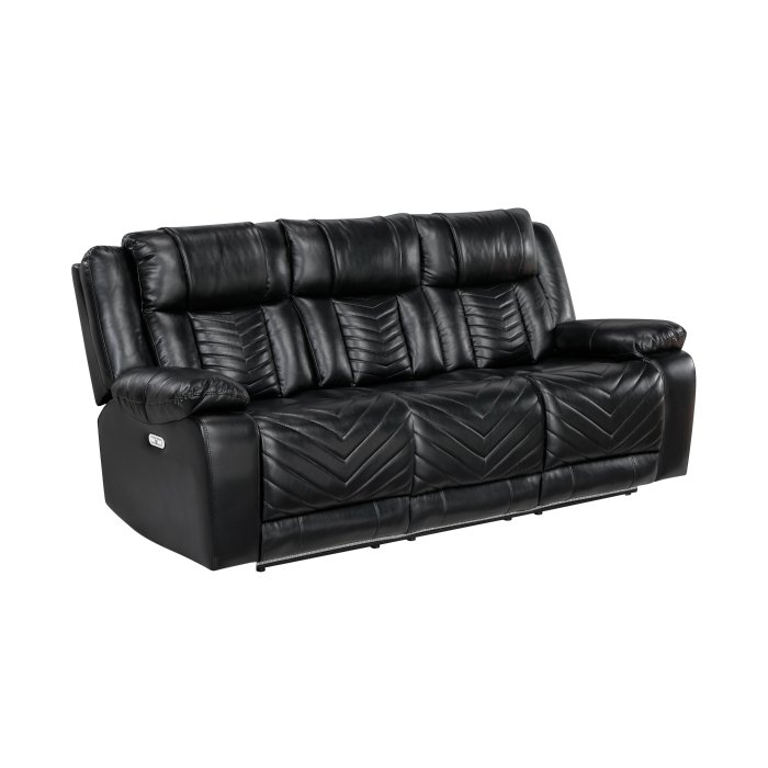 Second image of 8457BLK-3PW Power Double Reclining Sofa with Center Drop-Down Cup Holders, Wireless Charger, Magazine Bag, LED and Charging Ports