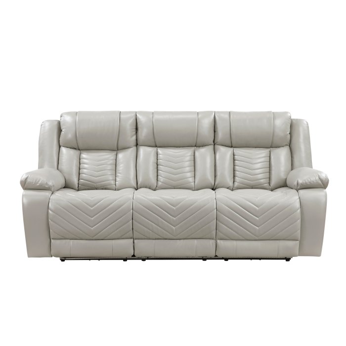 8457GRY-3PW Power Double Reclining Sofa with Center Drop-Down Cup Holders, Wireless Charger, Magazine Bag, LED and Charging Ports