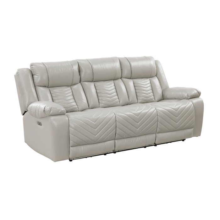 Second image of 8457GRY-3PW Power Double Reclining Sofa with Center Drop-Down Cup Holders, Wireless Charger, Magazine Bag, LED and Charging Ports