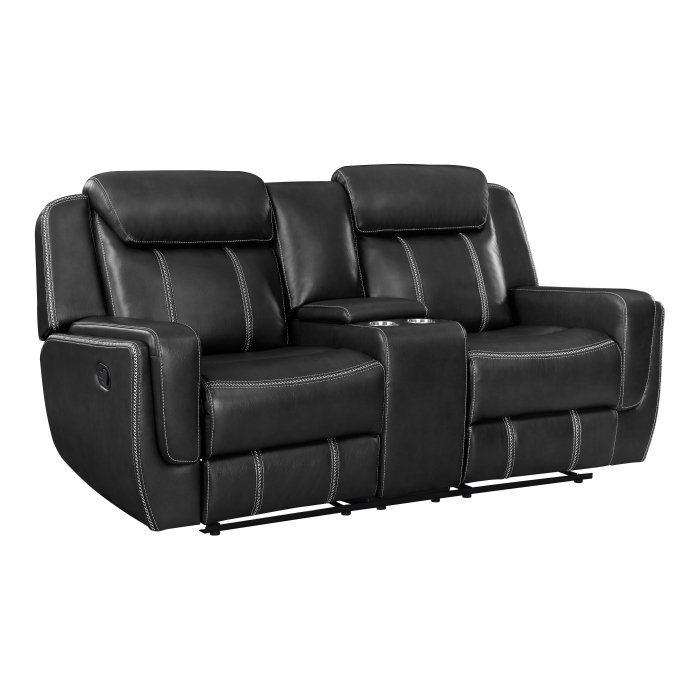 Second image of 8516BK-2 Double Reclining Love Seat with Center Console, Receptacles and USB Ports