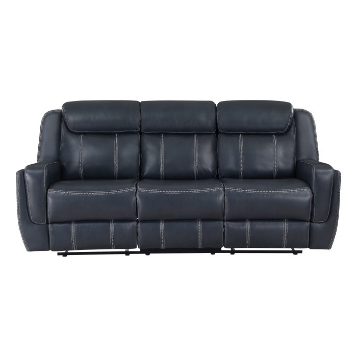 8516BU-3 Double Reclining Sofa with Center Drop-Down Cup Holders,Storage Pouch, Receptacles and USB Ports