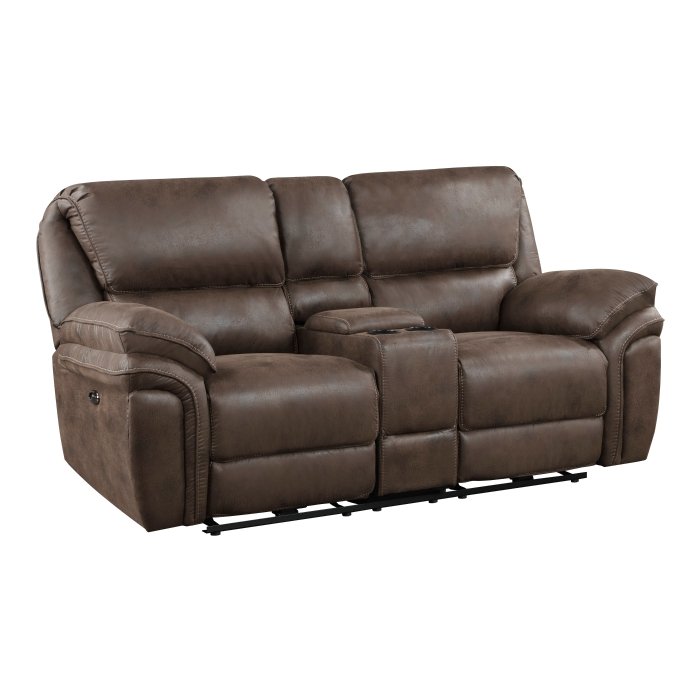 Second image of 8517BRW-2PW Power Double Reclining Love Seat with Center Console