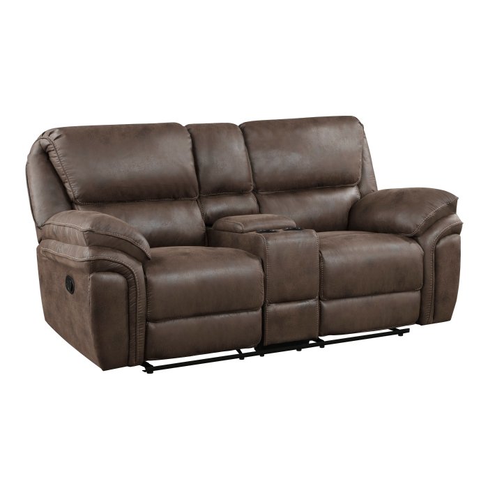 Second image of 8517BRW-2 Double Reclining Love Seat with Center Console