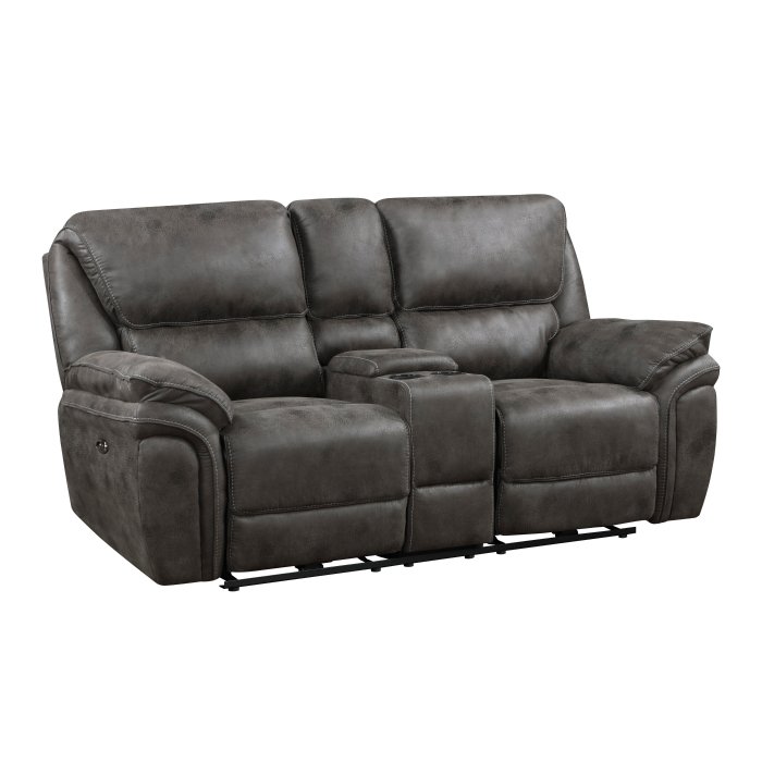 Second image of 8517GRY-2PW Power Double Reclining Love Seat with Center Console