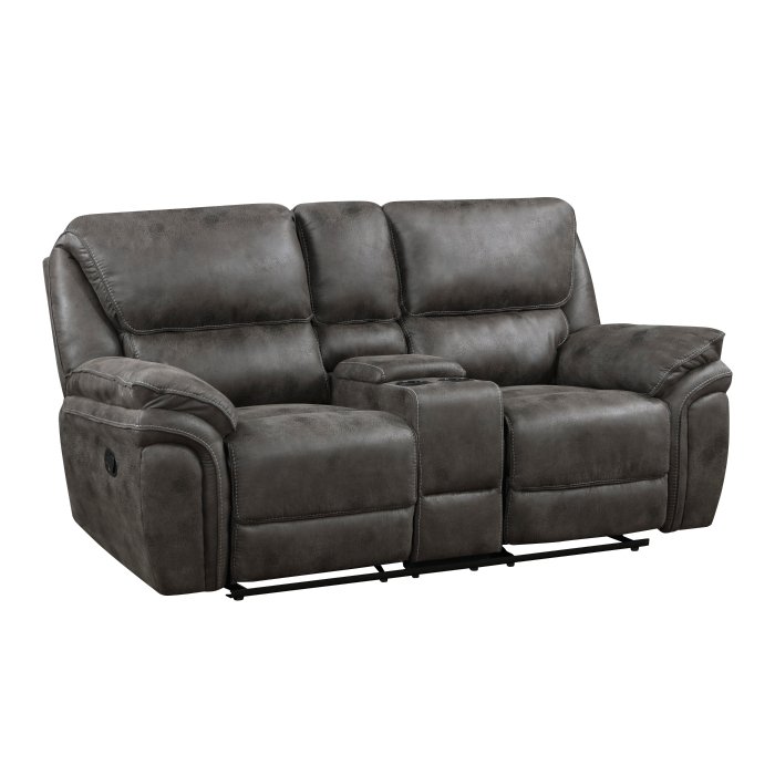 Second image of 8517GRY-2 Double Reclining Love Seat with Center Console