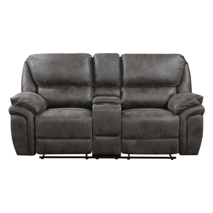 8517GRY-2 Double Reclining Love Seat with Center Console