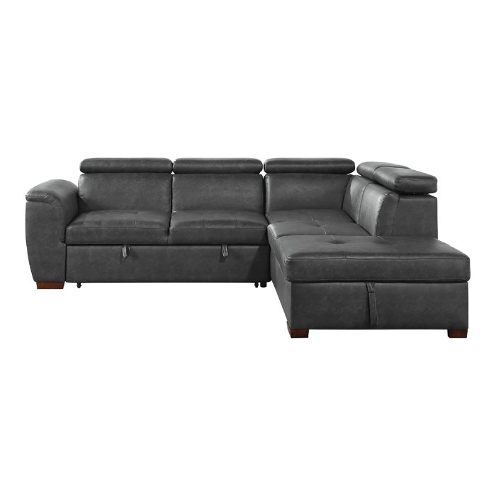 Second image of 8567GY*SC 2-Piece Sectional with Pull-out Bed and Right Chaise with Hidden Storage, Adjustable Headrests