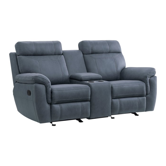 Second image of 9301BUE-2 Double Glider Reclining Love Seat with Center Console