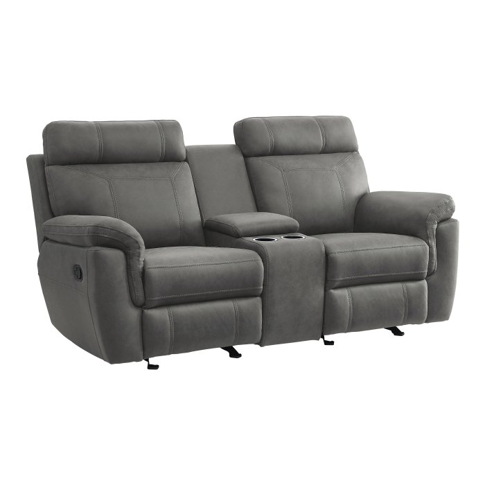 Second image of 9301GRY-2 Double Glider Reclining Love Seat with Center Console
