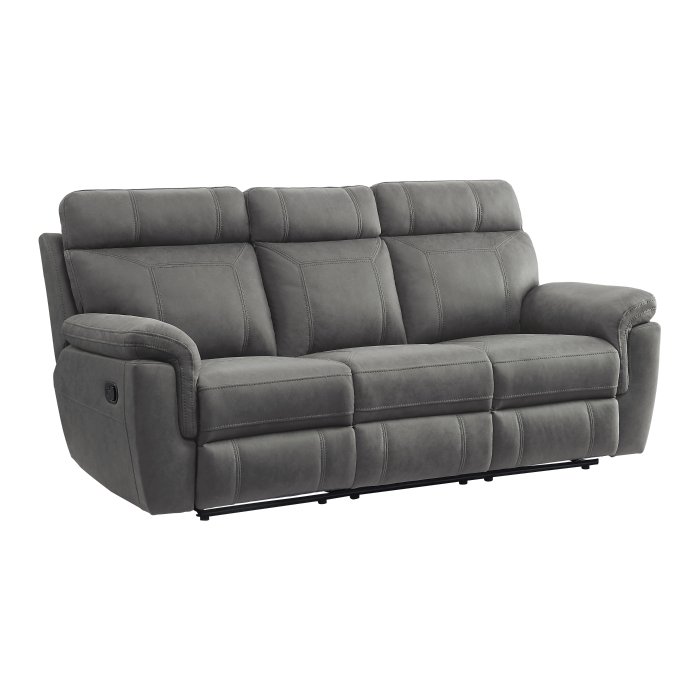 Second image of 9301GRY-3 Double Reclining Sofa with Center Drop-Down Cup Holders