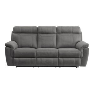 9301GRY-3 Double Reclining Sofa with Center Drop-Down Cup Holders