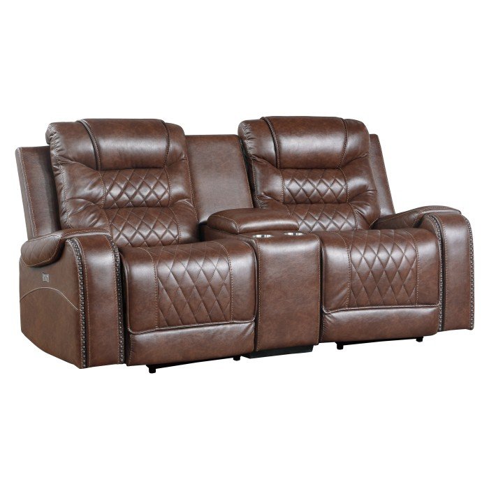 Second image of 9405BR-2PW Power Double Reclining Love Seat with Center Console, Receptacles and USB Ports