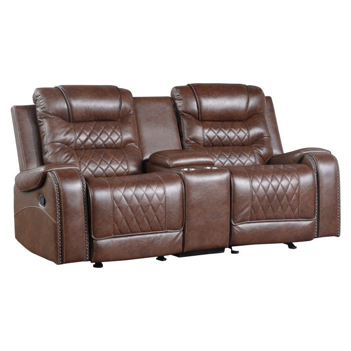 Second image of 9405BR-2 Double Glider Reclining Love Seat with Center Console, Receptacles and USB Port