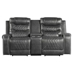 9405GY-2PW Power Double Reclining Love Seat with Center Console, Receptacles and USB Ports