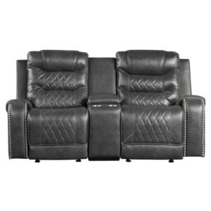 9405GY-2 Double Glider Reclining Love Seat with Center Console, Receptacles and USB Port