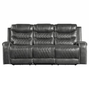 9405GY-3PW Power Double Reclining Sofa with Center Drop-Down Cup Holders, Receptacles and USB Ports